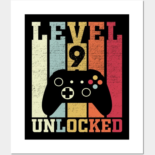 Level 9 Unlocked Funny Video Gamer 9th Birthday Gift Wall Art by DragonTees